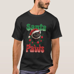 Santa Paws Black Cat Animal Funny Christmas Men Wo T-Shirt