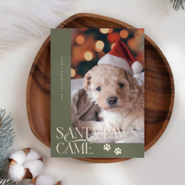 Santa Paws Came Dog Photo Sage Green Christmas Holiday Card (Creator Uploaded)