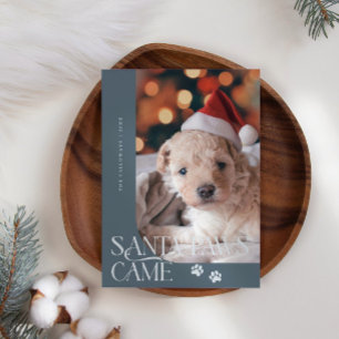 Santa Paws Came Dog Photo Slate Blue Christmas Holiday Card
