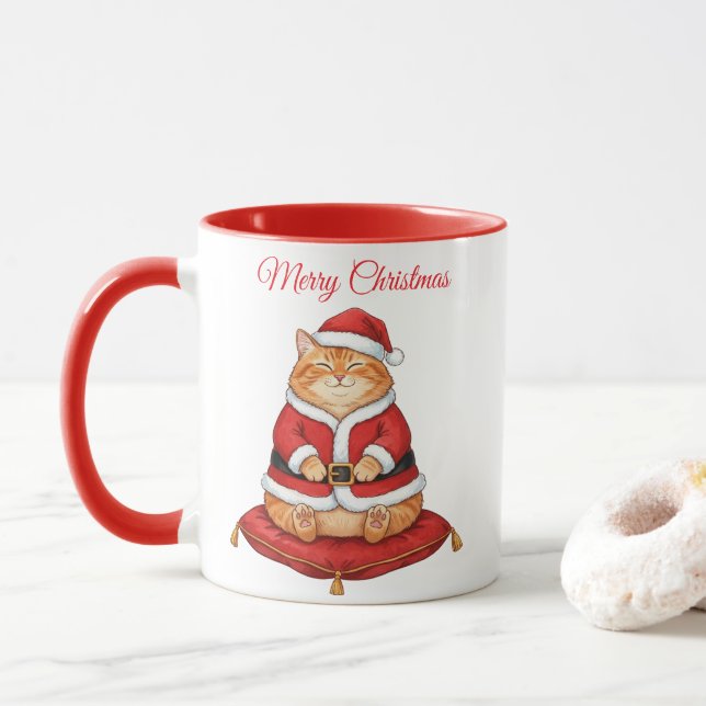 Santa Paws Cat Christmas Coffee Mug (With Donut)
