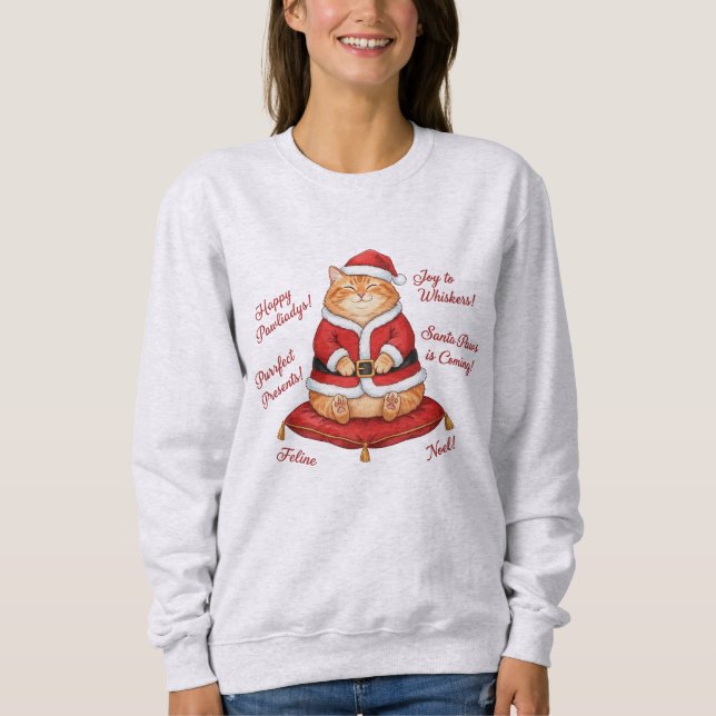 Santa Paws Cat Christmas Sweatshirt (Front)