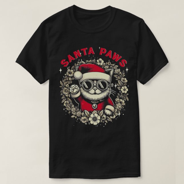 Santa Paws Cat Lover T-Shirt (Design Front)