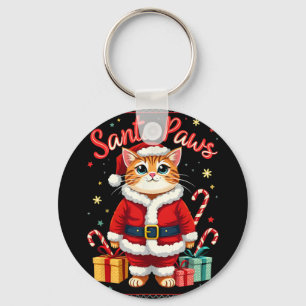 Santa Paws Cat Santa Hat Christmas Kitten Xmas Ugl Key Ring