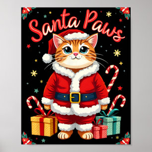 Santa Paws Cat Santa Hat Christmas Kitten Xmas Ugl Poster