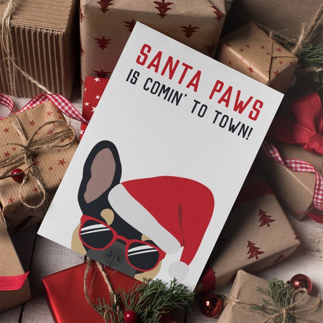 Santa Paws Christmas Black Tan French Bulldog Card (Creator Uploaded)