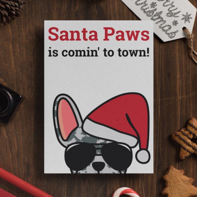 Santa Paws Christmas Blue Merle French Bulldog Card (Creator Uploaded)