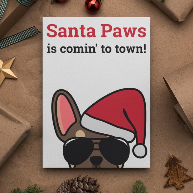 Santa Paws Christmas Brown Tan French Bulldog Card (Creator Uploaded)