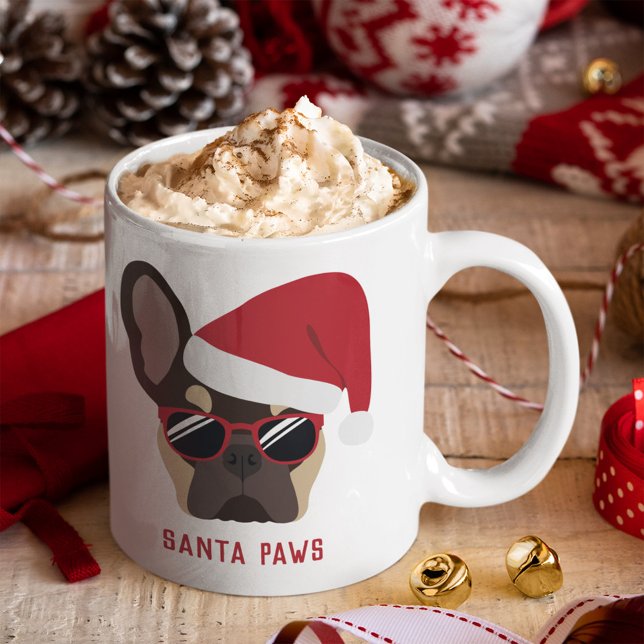 Santa Paws Christmas Brown Tan French Bulldog Coffee Mug (Creator Uploaded)