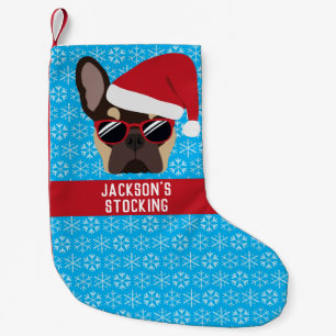 Santa Paws Christmas Brown Tan French Bulldog Small Christmas Stocking