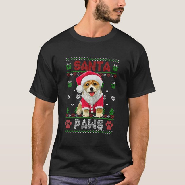 Santa Paws Christmas Dog Funny Merry Christmas Ugl T-Shirt (Front)