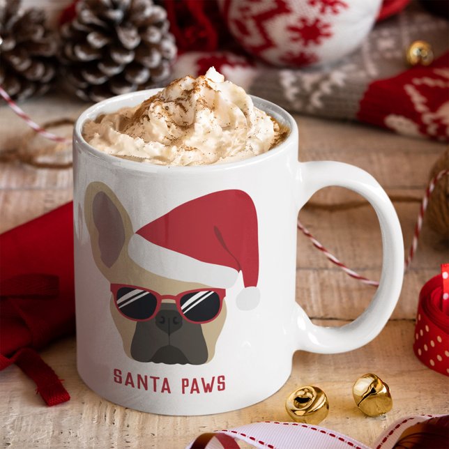 Santa Paws Christmas Light Fawn French Bulldog Coffee Mug (Creator Uploaded)