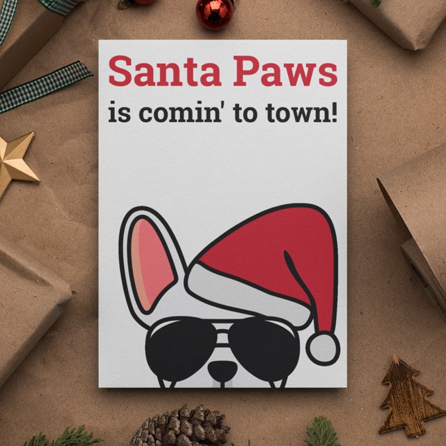 Santa Paws Christmas White French Bulldog Card (Creator Uploaded)