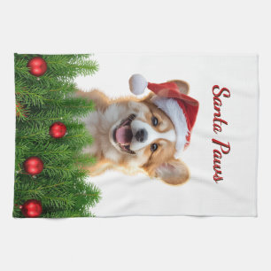 Santa Paws Corgi Holiday Kitchen Design Tea Towel