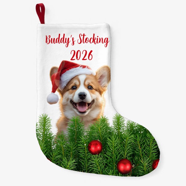 Santa Paws Corgi Holiday Stocking (Front)