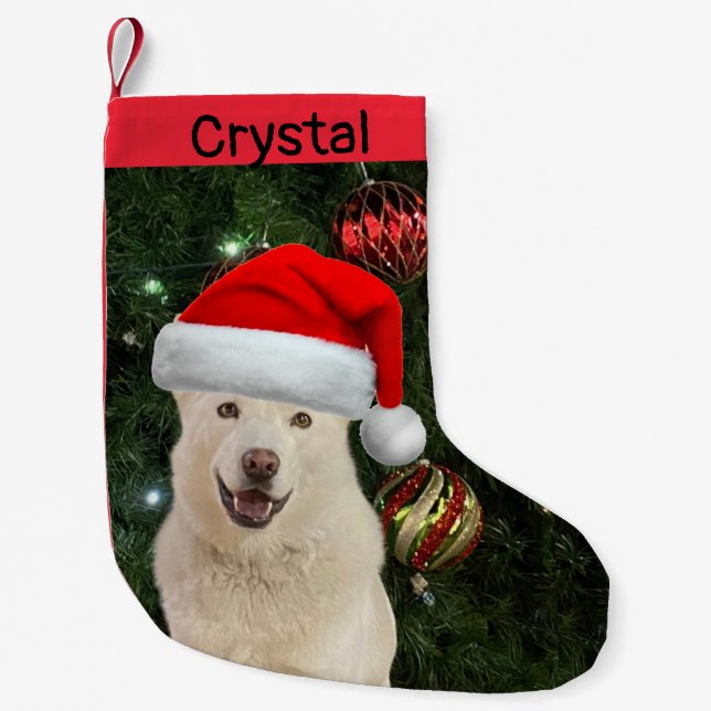 Santa Paws - Crystal the Husky Dog Personalised Small Christmas Stocking (Front)