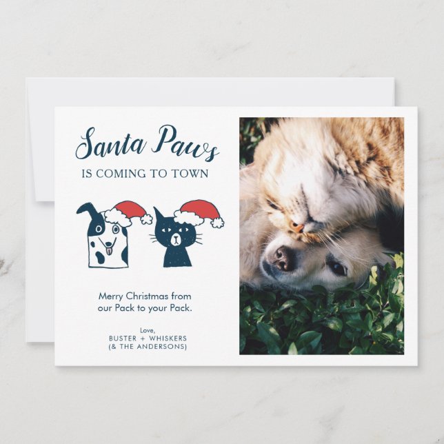 Santa Paws | Cute Pet Photo Christmas Holiday Card (Front)