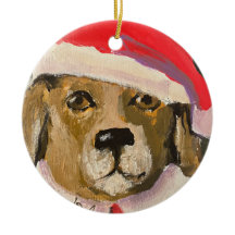 Santa Paws dog santa porcelain ornament