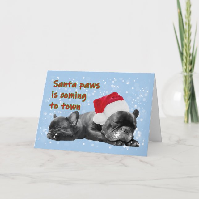 Santa paws french bulldog blank christmas card (Front)