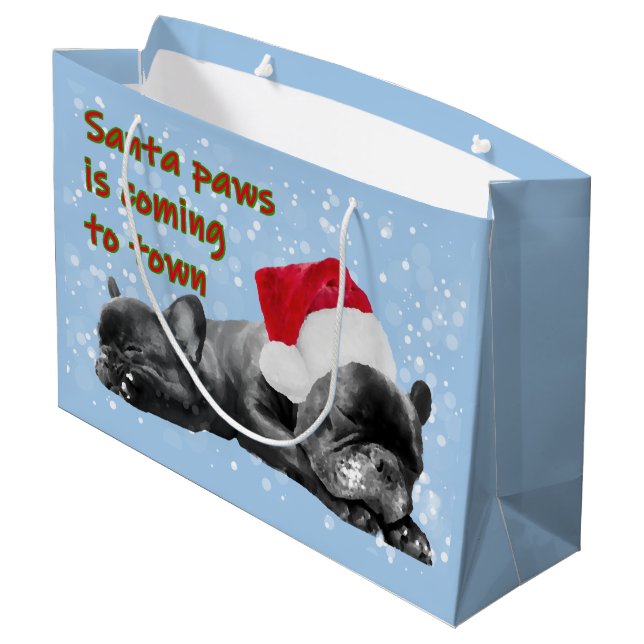 Santa paws french bulldog festive large gift bag (Back Angled)