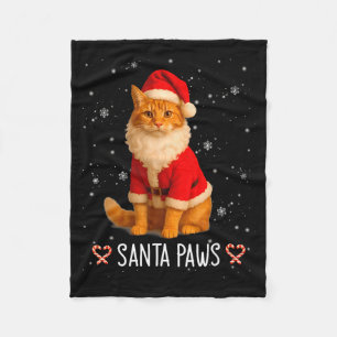 Santa Paws Funny Orange Tabby Cat Christmas Holida Fleece Blanket