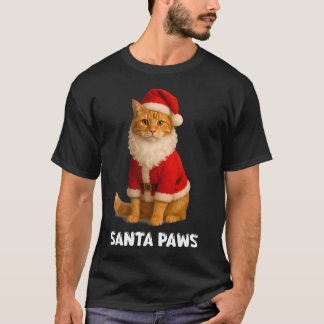 Santa Paws Funny Orange Tabby Cat Christmas Holida T-Shirt
