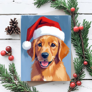 Santa Paws Golden Retriever Puppy Christmas Holiday Postcard