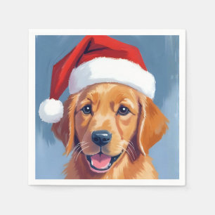 Santa Paws   Golden Retriever Puppy Christmas Napkin