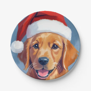 Santa Paws Golden Retriever Puppy Christmas Paper Plate