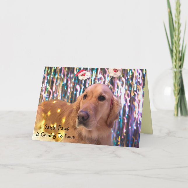 Santa Paws - Golden Retriever Style Christmas Card (Front)