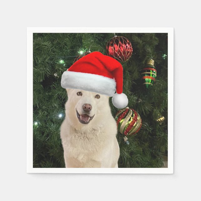 Santa Paws - Husky Dog Christmas  Napkins (Front)