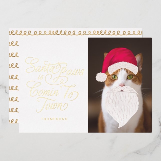 Santa Paws is Comin' to Town Fun Pet Photo Santa Foil Holiday Card (Creator Uploaded)