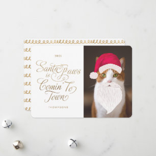 Santa Paws is Comin' to Town Fun Pet Photo Santa Holiday Card