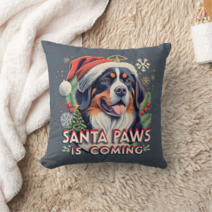 Santa Paws Is Coming Bernese  Dog Christmas Cushion