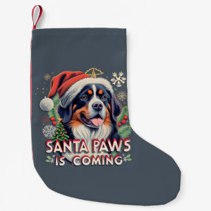 Santa Paws Is Coming Bernese  Dog Christmas Small Christmas Stocking
