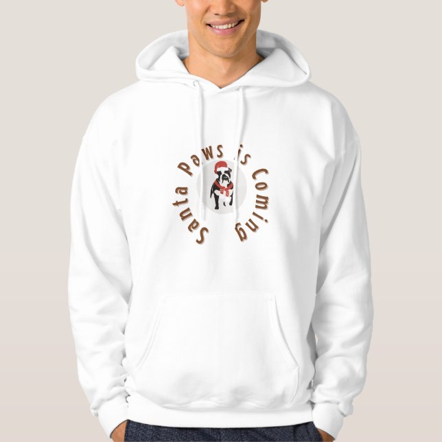Santa Paws Is Coming Cute Christmas Dog Design Hoodie (Front)