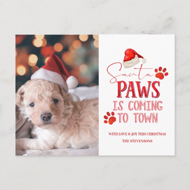 Santa Paws is Coming to Town Christmas Photograph Holiday Postcard (Front)