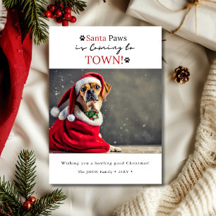 Santa Paws is Coming to Town! Dog Photo Christmas Holiday Card