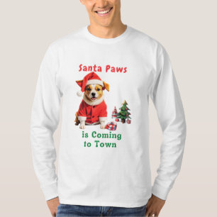 Santa Paws is Coming to Town Festive Pet T-Shirt