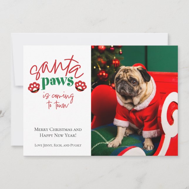 Santa Paws is Coming to Town Pet Holiday Card (Front)