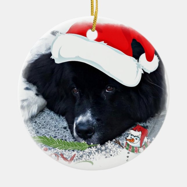 Santa Paw's Newfoundland Holiday gifts Ceramic Tree Decoration (Front)