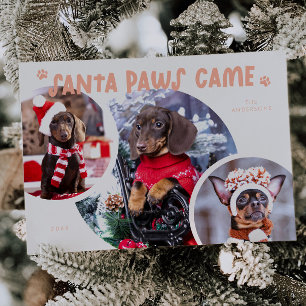 Santa Paws Peach Dog Photo Holiday Card