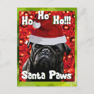 Santa Paws  PUG Holiday Postcard
