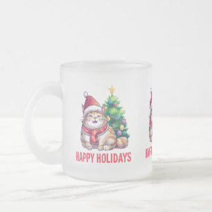 Santa Paws Says Happy Holidays Frosted Glass Coffee Mug