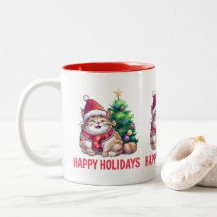 Santa Paws Says Happy Holidays Two-Tone Coffee Mug
