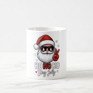 Santa Peace Sign Ho Ho Ho Stay Jolly Coffee Mug