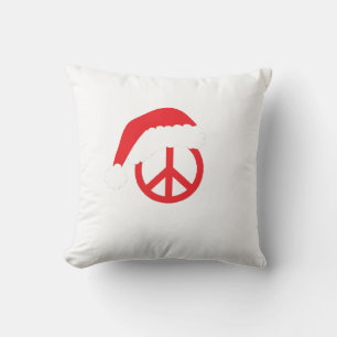 Santa Peace Sign Ho Ho Ho with Santa Hat Cushion