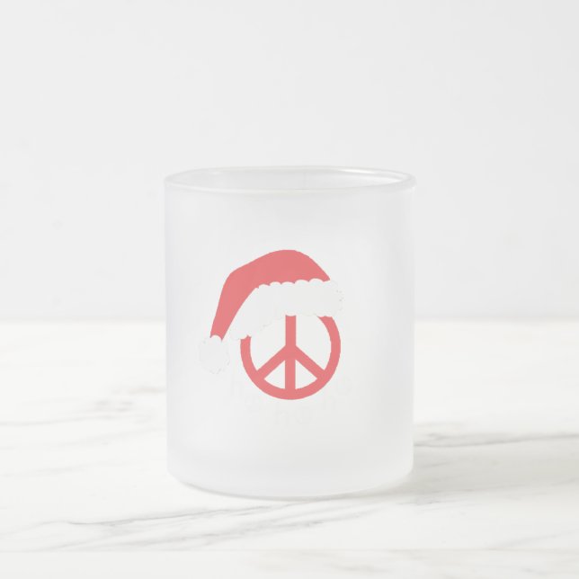 Santa Peace Sign Ho Ho Ho with Santa Hat Frosted Glass Coffee Mug (Center)
