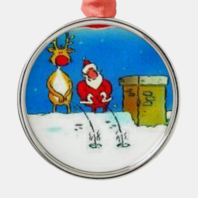 Santa Peeing Christmas Tree Ornament (Front)
