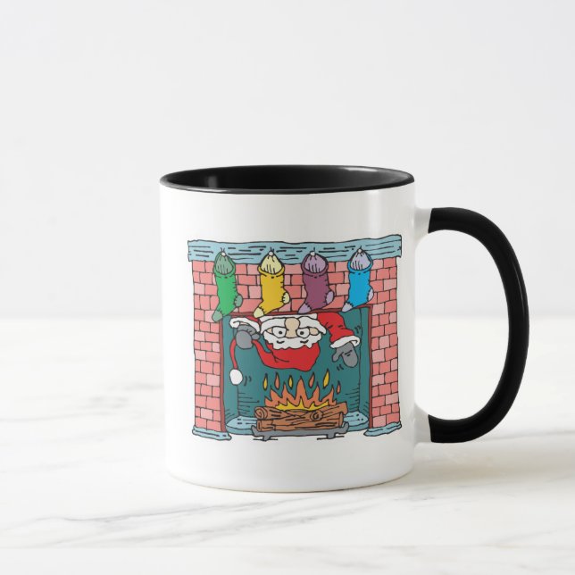 santa peeking in fireplace mug (Right)
