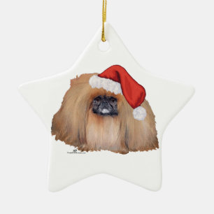 Santa Pekingese Ceramic Tree Decoration